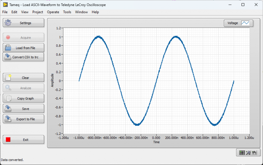 Abbildung 2 - Unsere Konvertierungs-Routine konvertiert eine Kurve im Format Excel With Header in das LeCroy Binary Waveform Format.