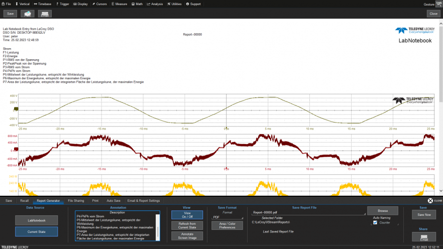 Abbildung 5 – Der Rapport der aktuellen Einstellungen wir generiert im PDF-Format.