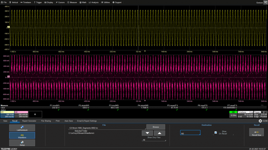 Abbildung 6 - Die Gespeicherten Kurven mit je 1000 Segmenten werden den Memory-Kanälen zugewiesen.