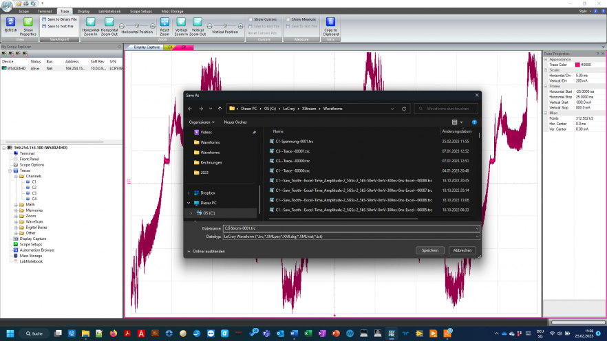 Abbildung 2 – Die gewünschten Kurven werden mit WaveStudio in den Computer gelesen.