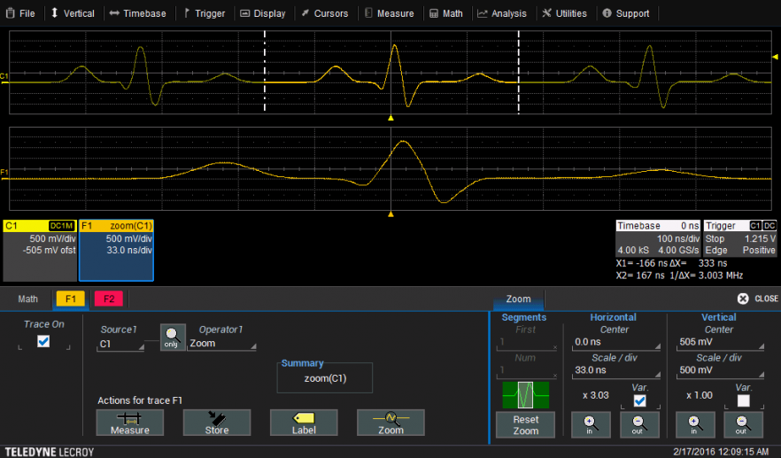 Abbildung 3 – Einpassen des gezoomten Signales mit Var. Horizontal auf genau eine Periode des zu generierenden Signales.