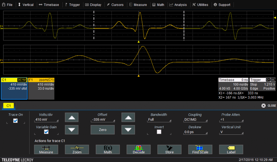 Abbildung 4 – Optimale Ausnutzung des vertikalen Eingangsbereiches mit Variable Gain (410 mV/div).
