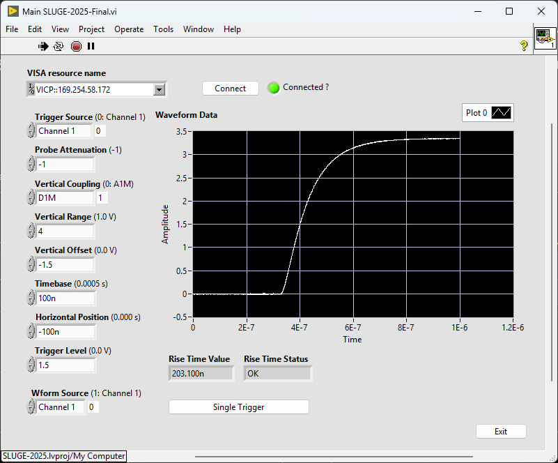 Figure 1 – Application GUI from the LabVIEW application in the archtecture of a JKI State Machine