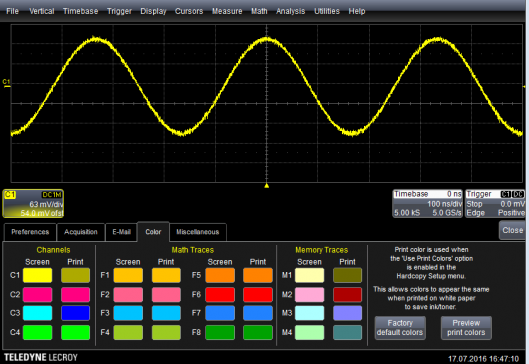 Die Farben werden unter Utility/Preferences definiert pro Kurve
